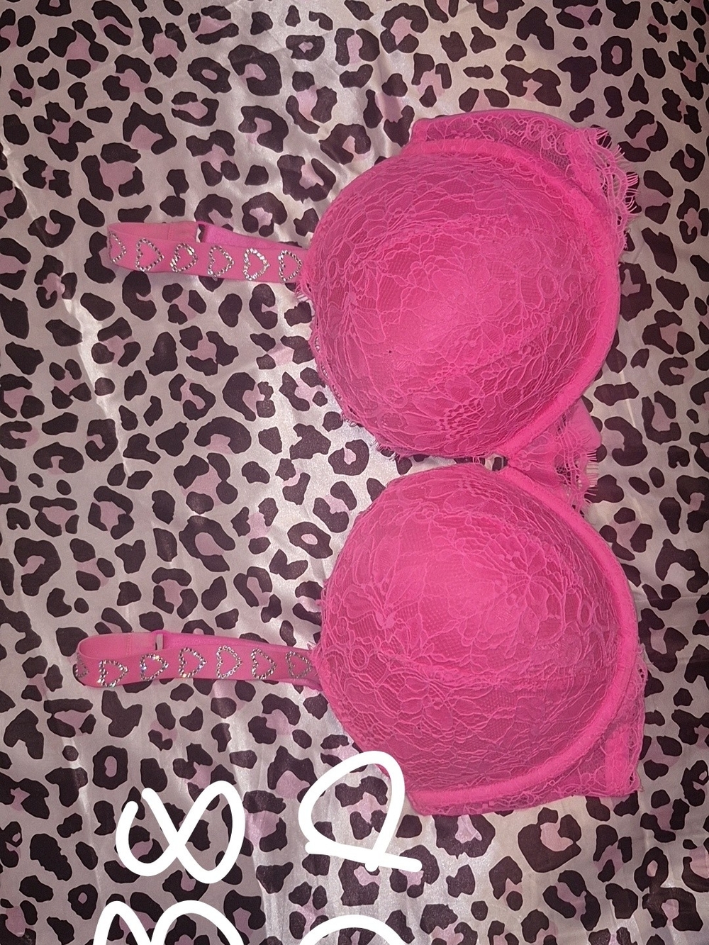 Victoria's Secret Hot Pink Lace Push-Up Bra with Rhinestone Straps